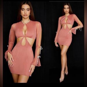 NWOT House Of CB  Miranda Rose Crystal Trim Cut out Mini Dress Size XS